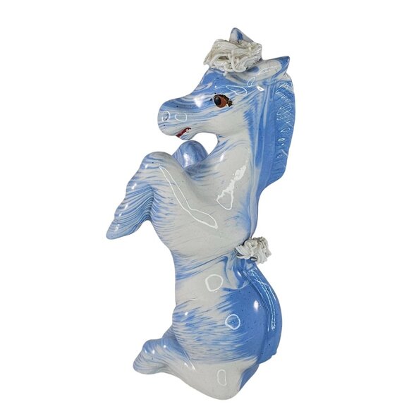 Vintage Spaghetti Horse Pony Zebra Blue Swirl Figurine MCM - Picture 2 of 8